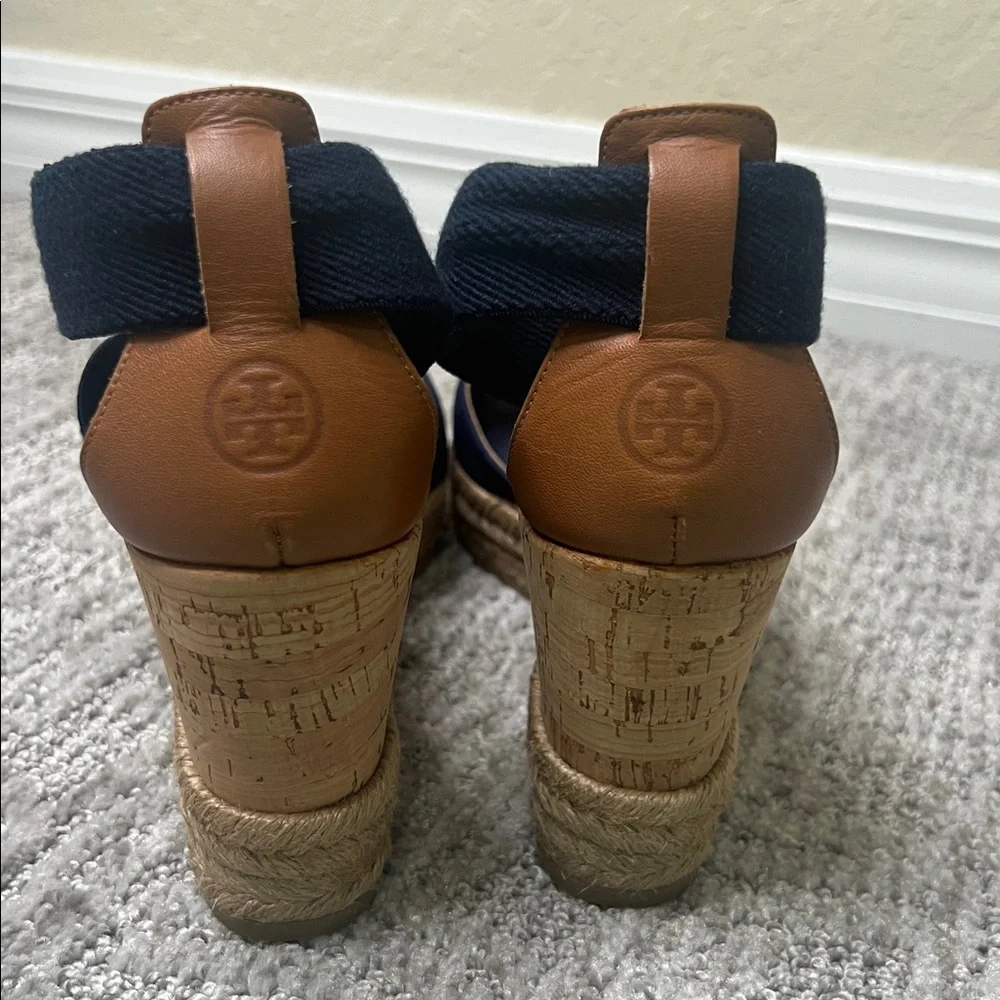 Tory Burch Natanya Wedge Espadrille Sandals Navy Blue